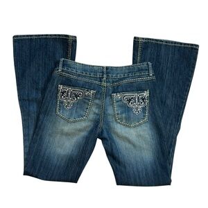 Bongo Y2K Lowrise Flared Embroidered Jeans Womens 7 Western Preppy Vintage Jewel